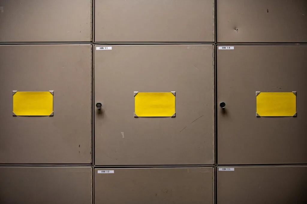 A labeled filing cabinet.